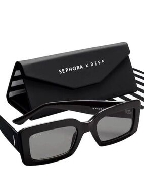 Sephora x DIFF black rectangular sunglasses NWT Rouge exclusive